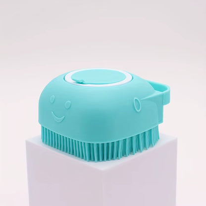 Silicone Pet Bath Brush with Shampoo Dispenser Dog Cat Grooming Massage Scrubber Soft Bristle Bathing Tool for Pet