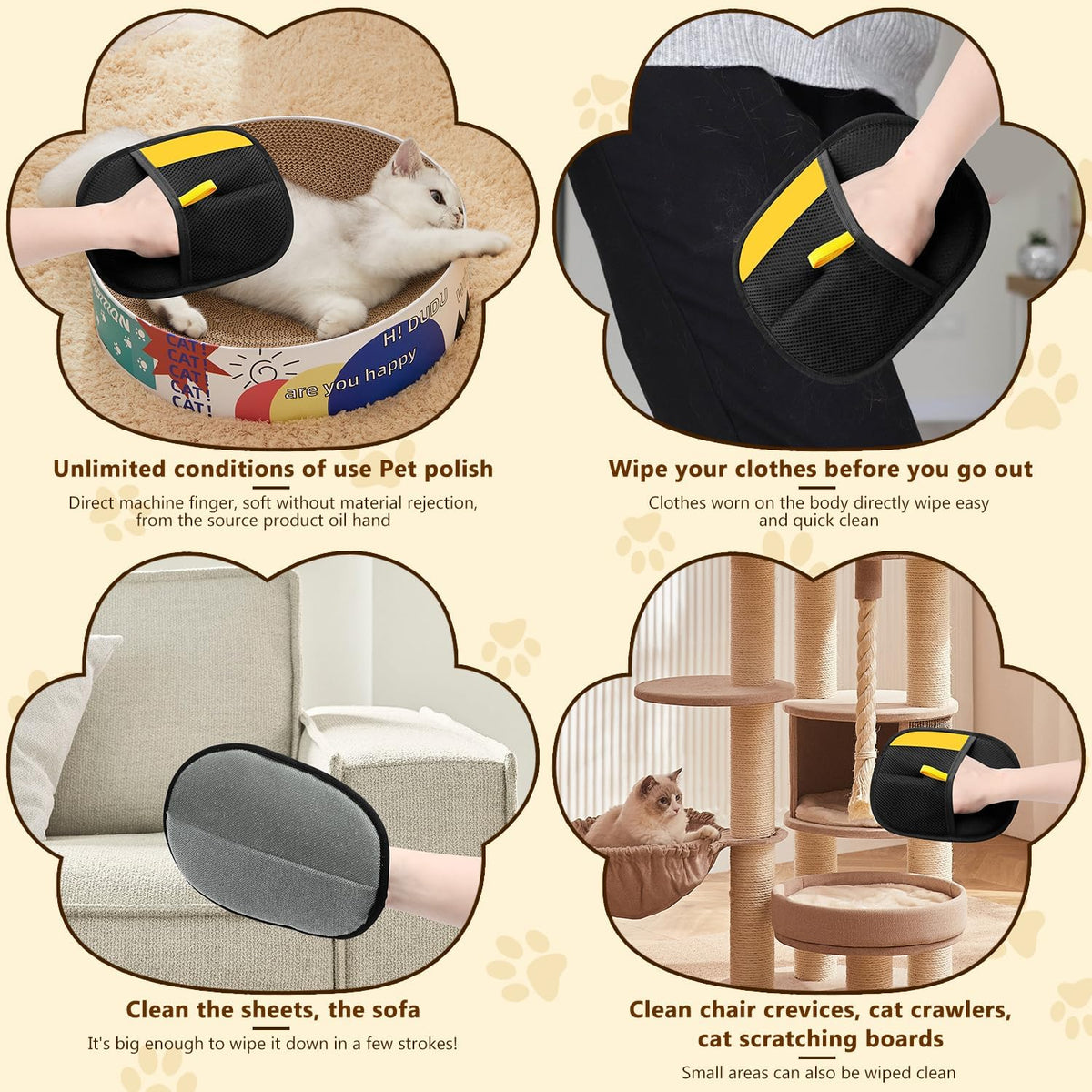 Magic Brush Pet Hair Remover Gloves for Cats & Dogs, Newly Upgraded Reusable Electrostatic Grooming Glove for Couch Furniture, Carpet, Curtain