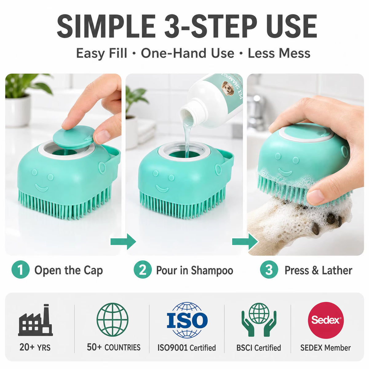 Silicone Pet Bath Brush with Shampoo Dispenser Dog Cat Grooming Massage Scrubber Soft Bristle Bathing Tool for Pet