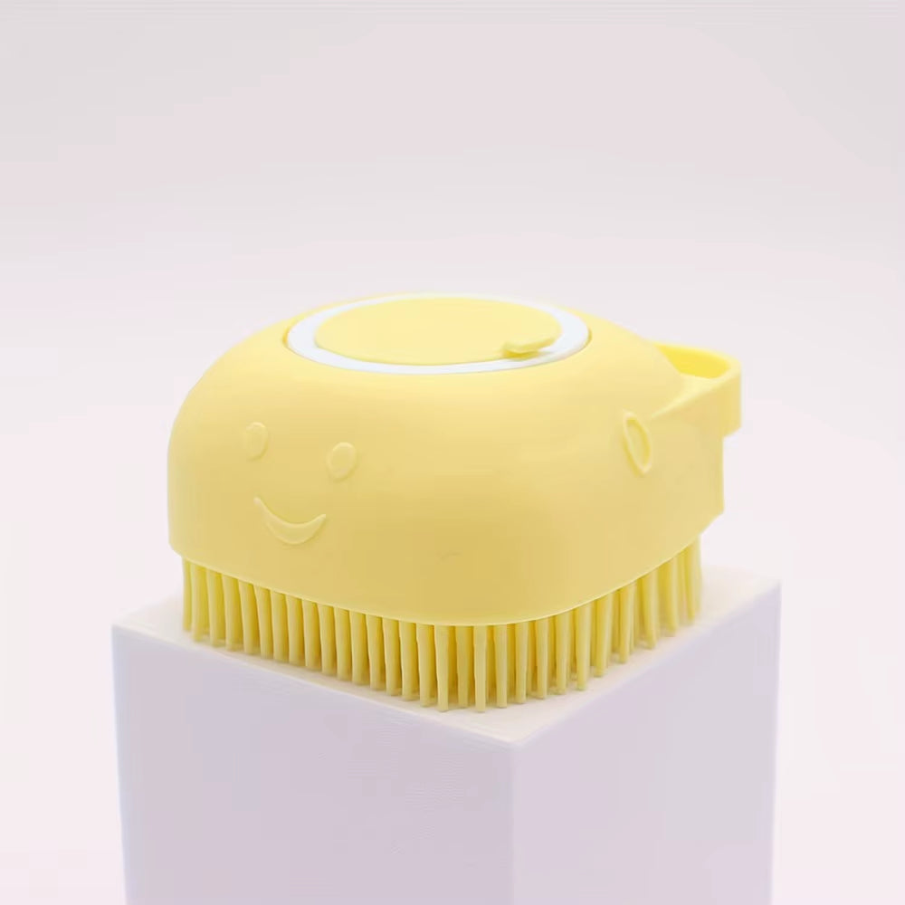 Silicone Pet Bath Brush with Shampoo Dispenser Dog Cat Grooming Massage Scrubber Soft Bristle Bathing Tool for Pet