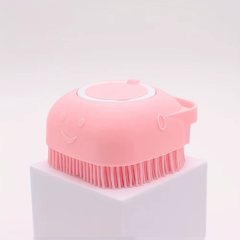 Silicone Pet Bath Brush with Shampoo Dispenser Dog Cat Grooming Massage Scrubber Soft Bristle Bathing Tool for Pet